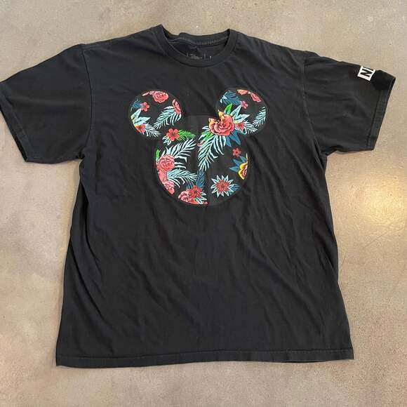 Disney Mickey X NEFF aloha tropical black cotton T-Shirt mens size large - Picture 1 of 4
